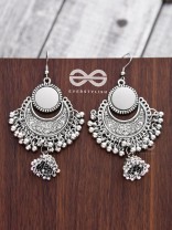 The Mirror Motif Jhumkis - Oxidised Boho Earrings