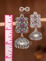 The Intricate Wonders (Ruby Red) - Embellished Oxidised Jhumkas