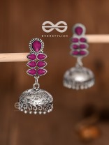The Woman of Finesse - Embellished Oxidised Jhumkas (Ruby Red)