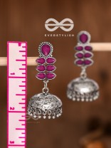 The Woman of Finesse - Embellished Oxidised Jhumkas (Ruby Red)