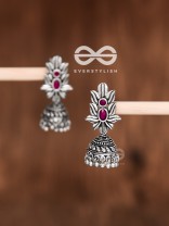 The Little Layered Jhumki (Ruby Red) - Embellished Oxidised Collection