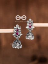 The Little Layered Jhumki (Ruby Red) - Embellished Oxidised Collection