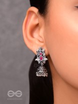 The Little Layered Jhumki (Ruby Red) - Embellished Oxidised Collection