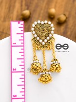 The Boho Pearl Heart Triple Jhumki Earrings (Golden)