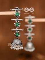 The Elegant Delight - Triple Layered Jhumkas (Emerald Green)