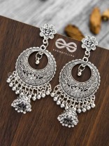 The Intricate Boho Artwork Jhumkas - Oxidised Boho Earrings