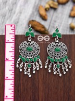 The Playful Elegance - Embellished Oxidised Earrings (Emerald Green)