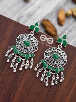 The Playful Elegance - Embellished Oxidised Earrings (Emerald Green)
