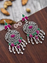 The Playful Elegance - Embellished Oxidised Earrings (Ruby Emerald)