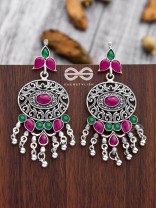 The Playful Elegance - Embellished Oxidised Earrings (Ruby Emerald)