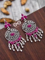 The Playful Elegance - Embellished Oxidised Earrings (Ruby Red)