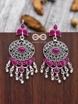 The Playful Elegance - Embellished Oxidised Earrings (Ruby Red)