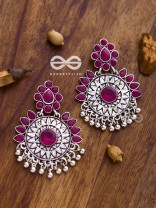 The Woman of Wonder - Embellished Oxidised Earrings (Ruby Red)