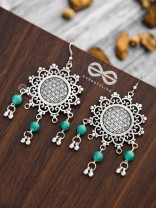 The Turquoise Meshed Sun - Oxidised Boho Earrings