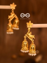 The Uncaged bird Artwork Jhumkas (Golden)