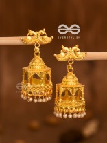 The Birds on a temple Artwork Jhumkas (Golden)