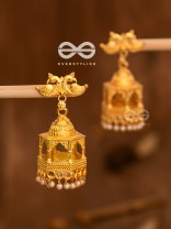 The Birds on a temple Artwork Jhumkas (Golden)