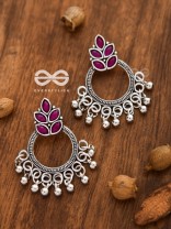 A touch of Bohemian Elegance (Ruby Red) - Embellished Oxidised Earrings