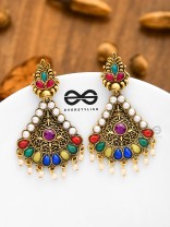 The Embellished Intricate Elegance - Golden Statement Earrings