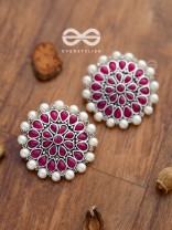 The classy Desire perfect pearl Embellished Statement Studs (Ruby Red)