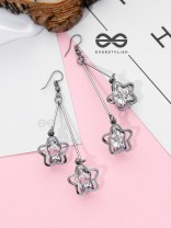 The Double Shimmery Stars (Gun Metal finish)- Casual Dangler Earrings
