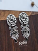 The Delightful Boho Artwork Statement Embellished Earrings (Onyx Black)