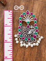 The Delightful Peacock artwork (Ruby-Emerald) - Embellished Oxidised Earrings