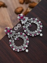 Elegantly ethnic studded chandbali statement earrings (Ruby Red)