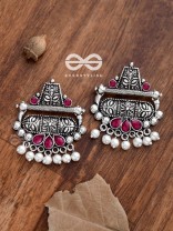 The Boho chic Intricate Embellished statement earrings (Ruby Red)