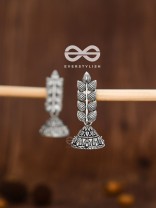 The Elegant Leaf Intricate Peacock Jhumkis - Oxidised Boho Earrings