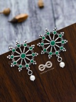 'Steering My Own Ship' - Embellished Oxidised Earrings (Emerald Green)