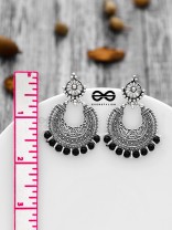 The Motif Moon Pearls (Silver-Black) - Oxidised Boho Earrings