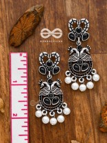 The Enigmatic Peacock Artwork Earrings (Onyx Black) - Embellished Oxidised Collection
