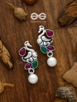 The Elegant Pearl Peacocks (Ruby-Emerald) - Embellished Oxidised Collection