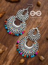 The Colourful Double Layered Enamelled Motif Moon Danglers