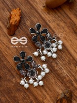 'A Floral Fantasy' - Embellished Oxidised Earrings (Onyx Black)