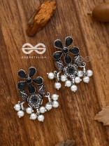 'A Floral Fantasy' - Embellished Oxidised Earrings (Onyx Black)
