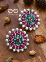 The classy Desire perfect pearl Embellished Statement Studs (Ruby Emerald)