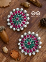 The classy Desire perfect pearl Embellished Statement Studs (Ruby Emerald)