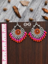 The Splendid Stunners (Orange-Pink) - Embroidered Oxidised Earrings