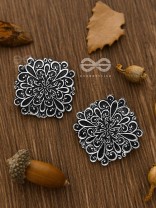 The Mystical Floral Artwork Studs - Oxidised Boho Collection