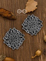 The Mystical Floral Artwork Studs - Oxidised Boho Collection