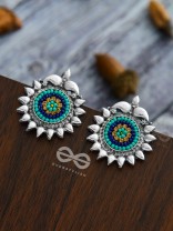 The Cute Artsy Button Studs - Embroidered Oxidised Earrings