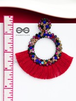 A Shimmery Allure - Statement Tassel Earrings (Red)