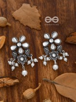 'A Floral Fantasy' - Embellished Oxidised Earrings (Droplet White)