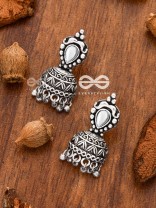 THE LITTLE VINTAGE ARTWORK HALF JHUMKIS (White) - TINY TRINKET EARRINGS