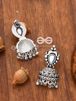 THE LITTLE VINTAGE ARTWORK HALF JHUMKIS (White) - TINY TRINKET EARRINGS