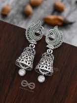 The Mesmerising Peacock Artwork Jhumkis - The Oxidised Boho Collection