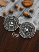 The Intricate Aztec Pattern Studs - Oxidised Boho Earrings