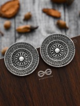 The Intricate Aztec Pattern Studs - Oxidised Boho Earrings